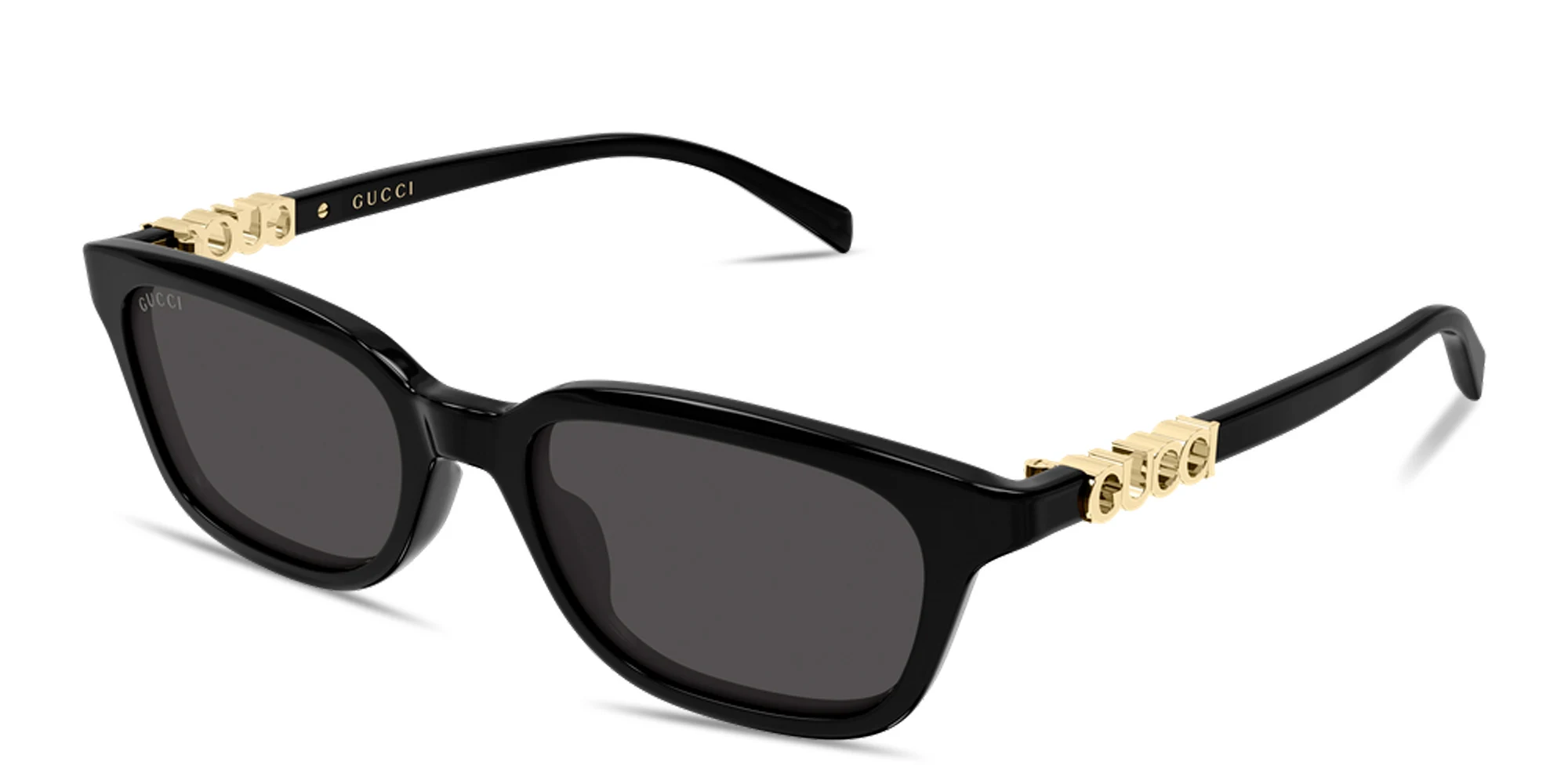 Shop GUCCI Logo Lettering Rectangle Sunglasses in Solid Black online.