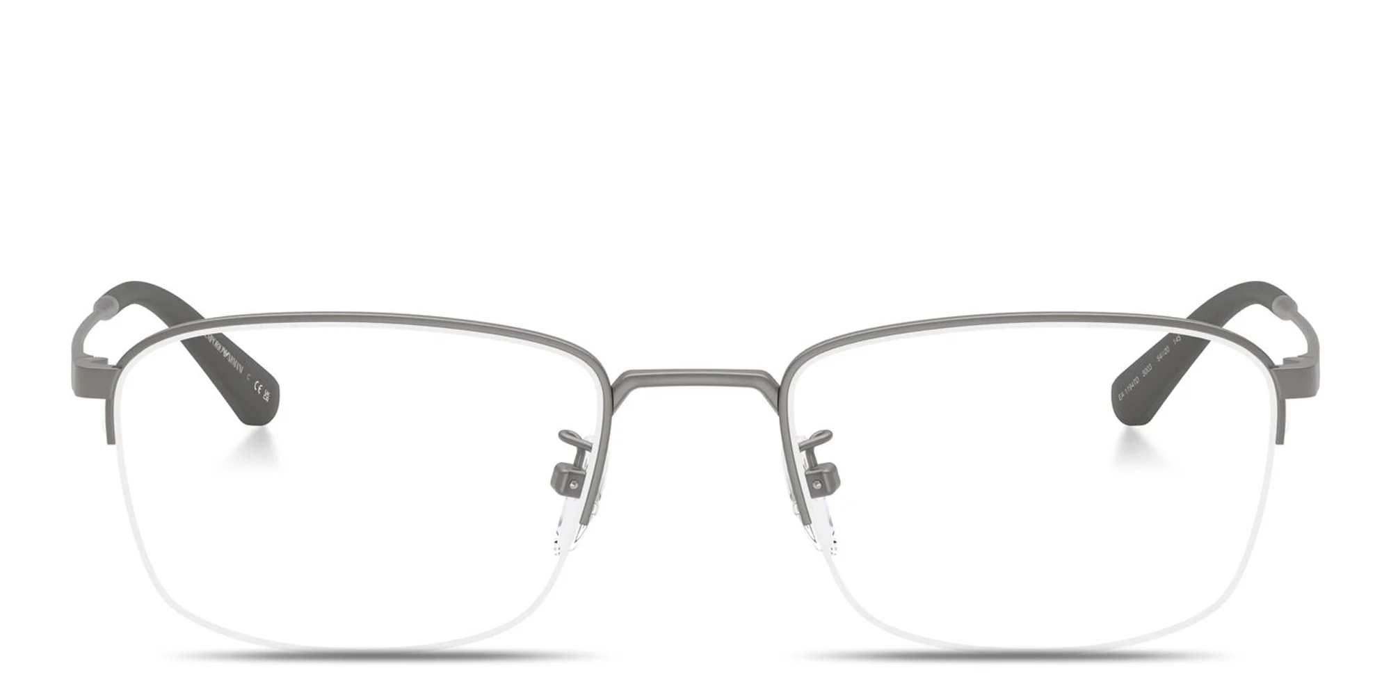 Shop Emporio Armani Engraved Logo Half-Rim Pillow Eyeglasses in Gunmetal online.