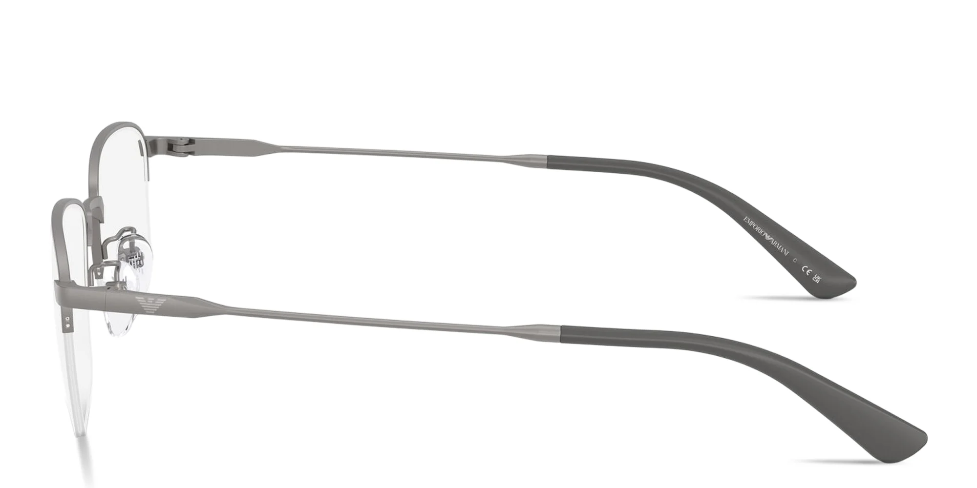 Shop Emporio Armani Engraved Logo Half-Rim Pillow Eyeglasses in Gunmetal online.