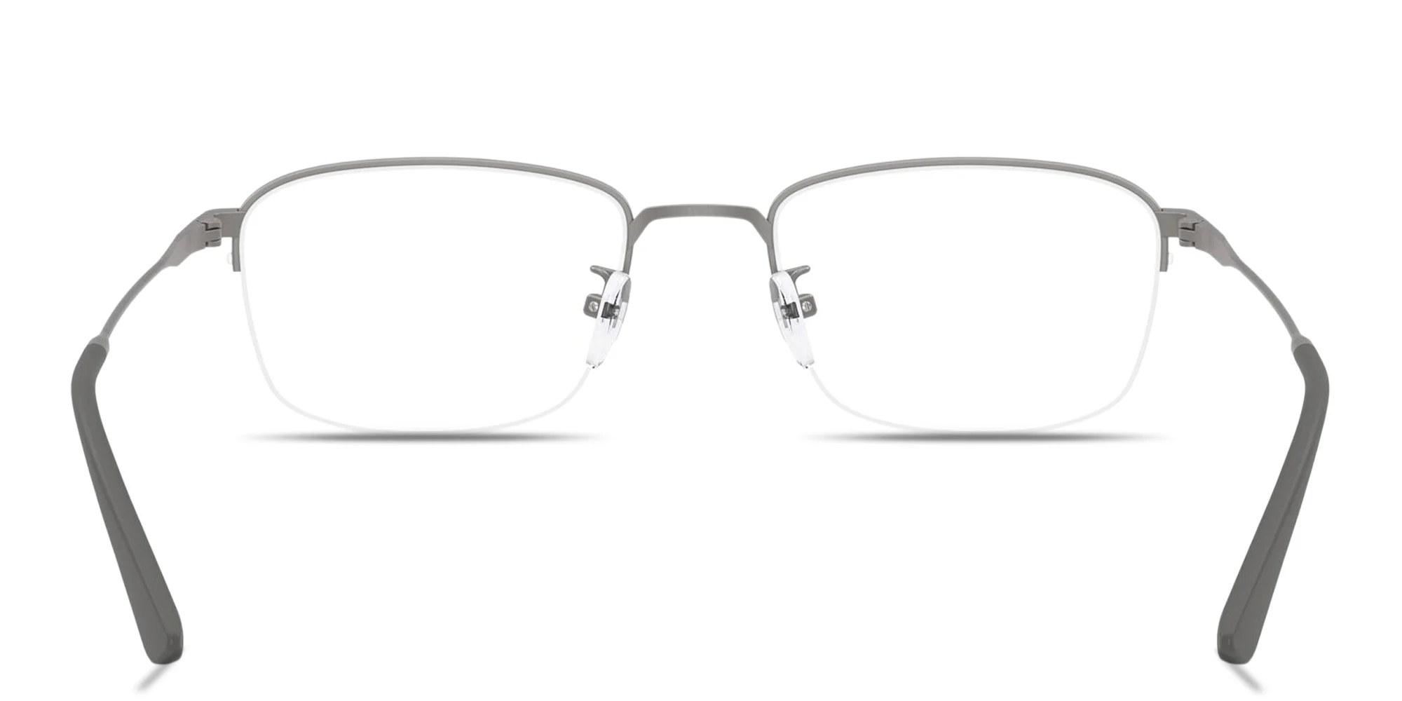 Shop Emporio Armani Engraved Logo Half-Rim Pillow Eyeglasses in Gunmetal online.