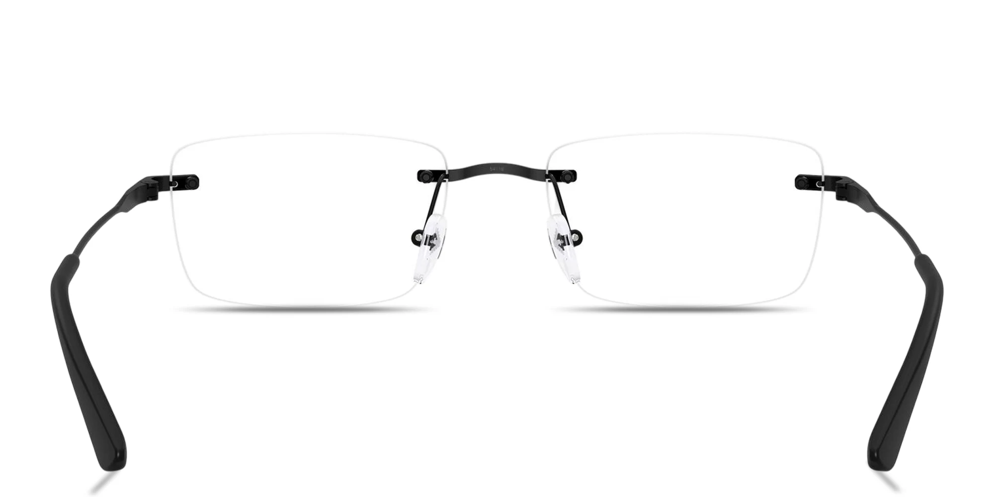 Shop Emporio Armani Engraved Logo Rimless Rectangle Eyeglasses in Black online.