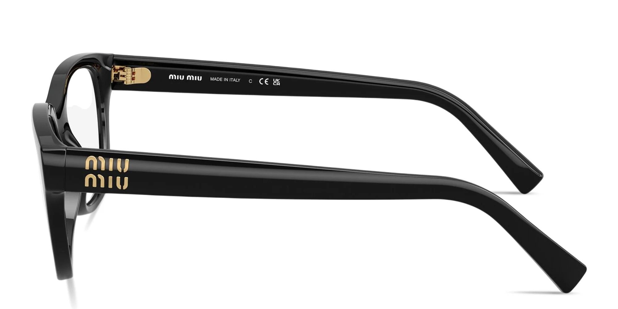 Shop MIU MIU Vertical Logo Square Eyeglasses in Black online.