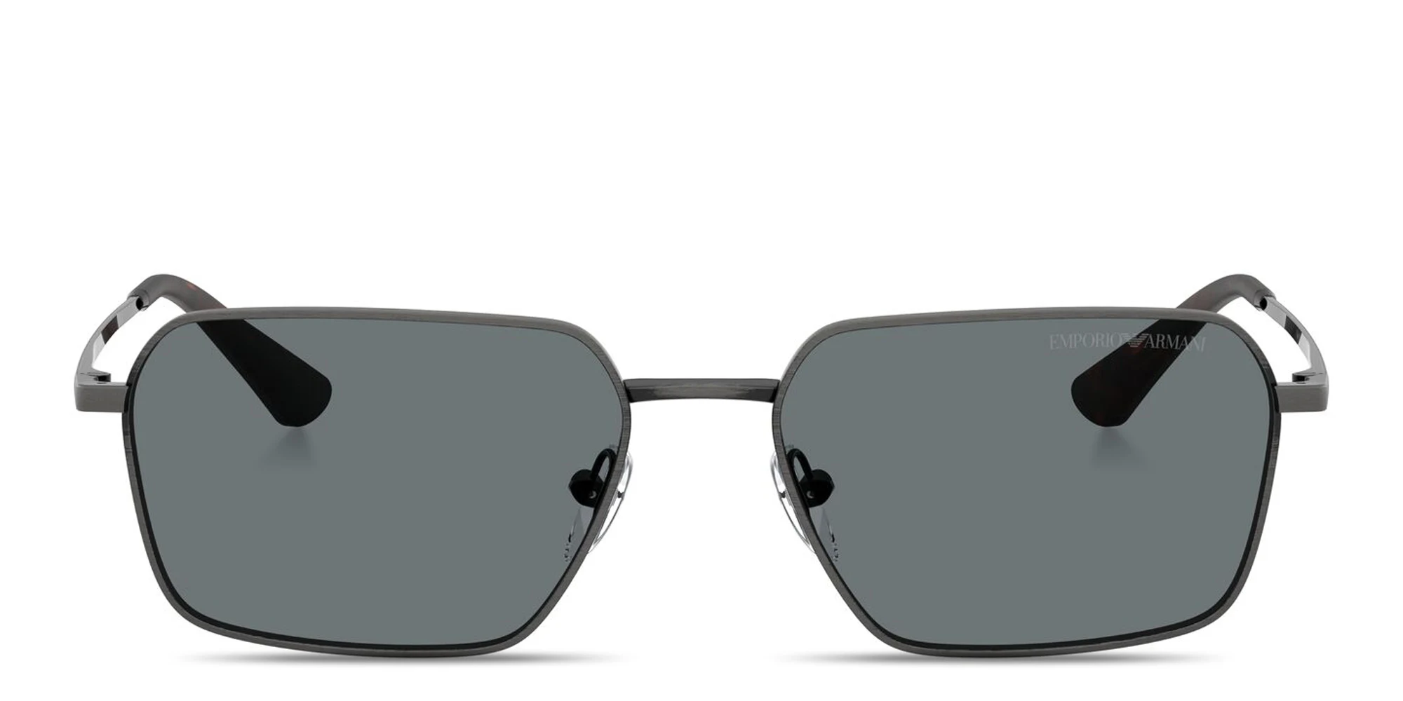 Shop Emporio Armani Engraved Logo Irregular Sunglasses in Silver online.