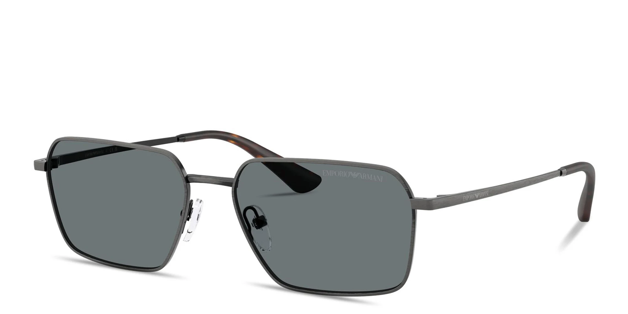 Shop Emporio Armani Engraved Logo Irregular Sunglasses in Silver online.