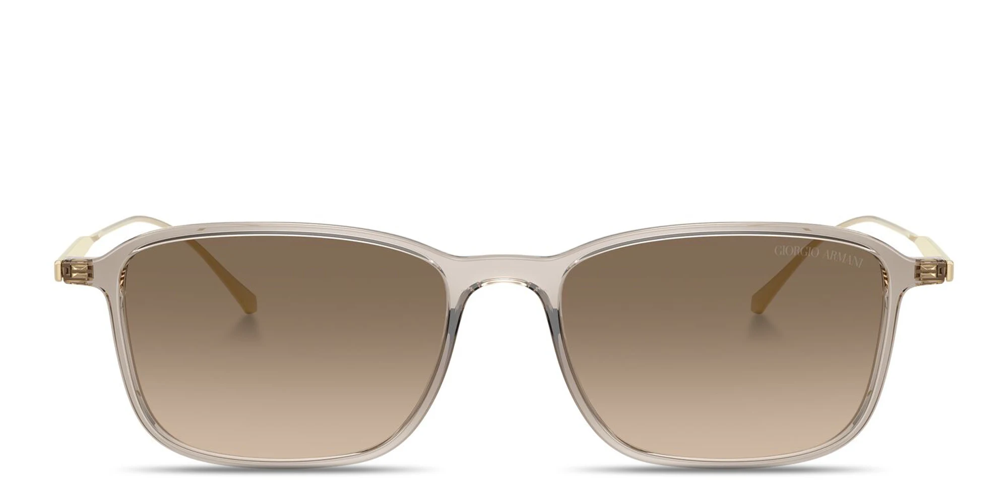 Shop GIORGIO ARMANI Engraved Logo Rectangle Sunglasses in Transparent Brown online.