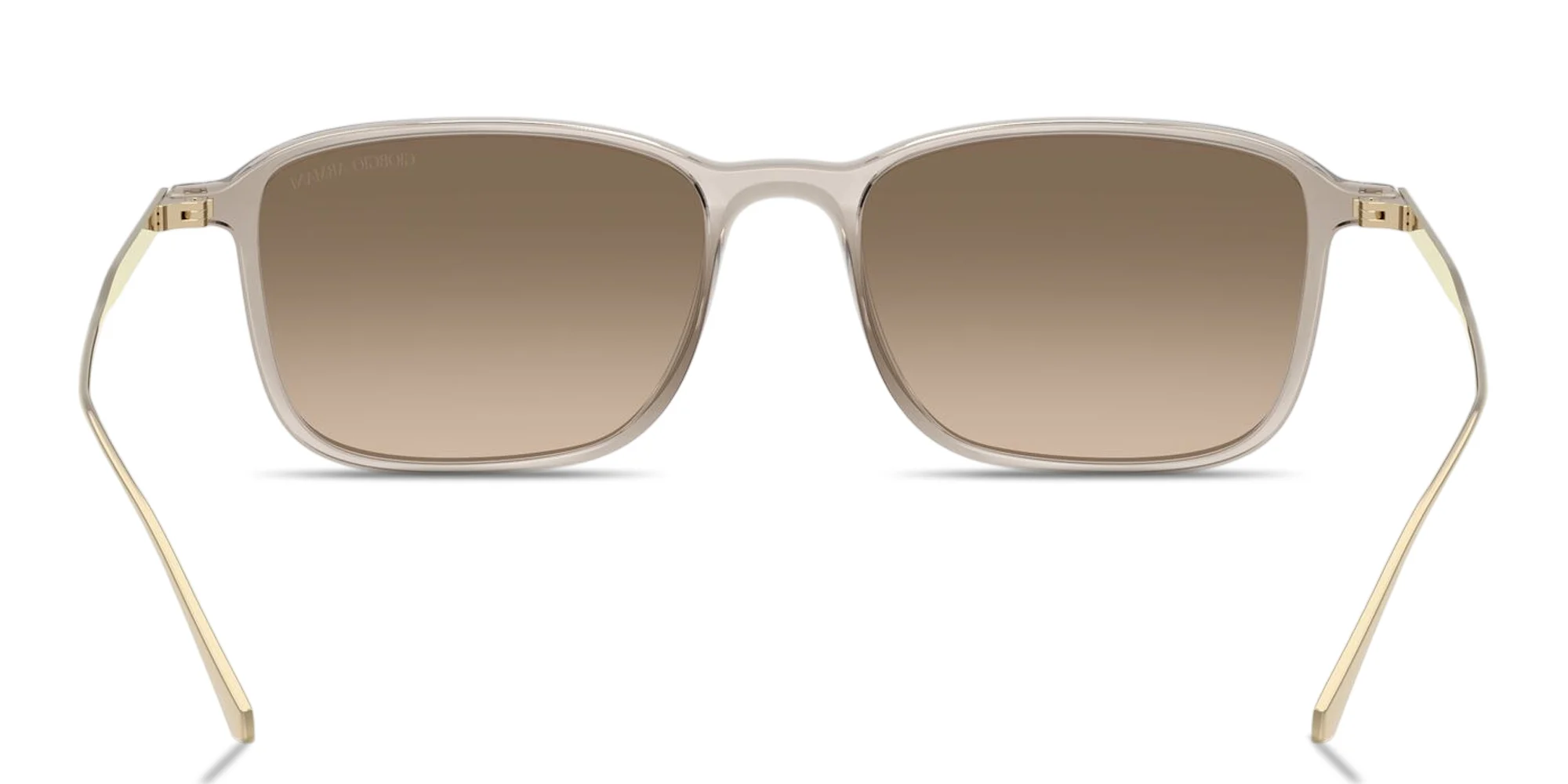 Shop GIORGIO ARMANI Engraved Logo Rectangle Sunglasses in Transparent Brown online.