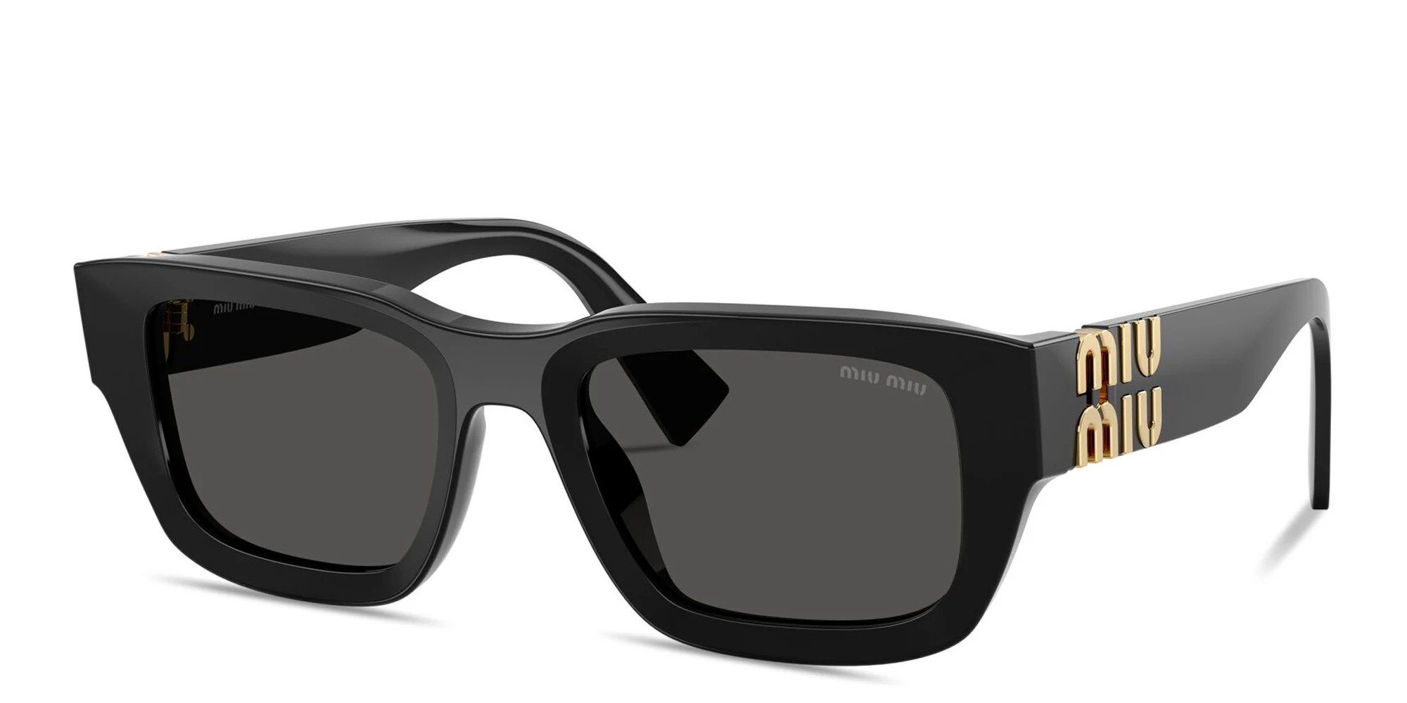 Shop MIU MIU Vertical Logo Square Sunglasses in Black online.