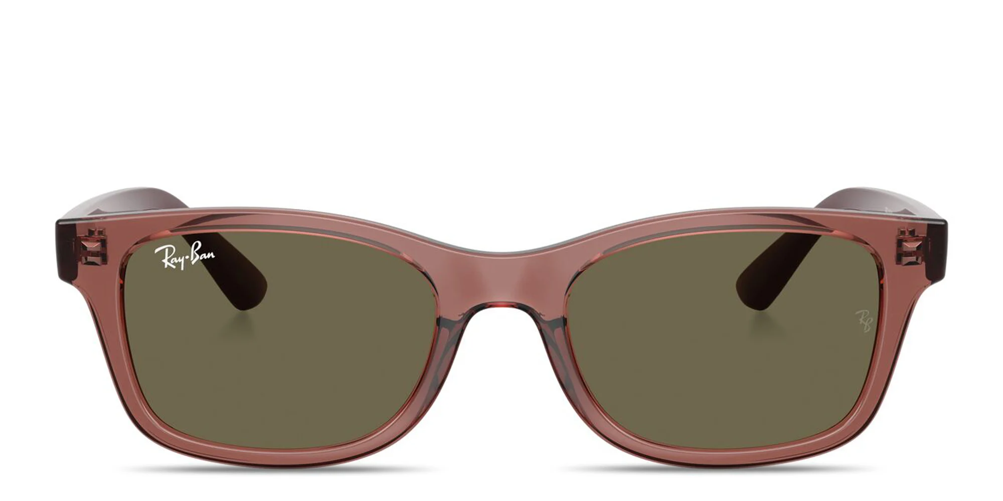 Shop Ray-Ban Junior Embossed Logo Kids Rectangle Sunglasses in Transparent Violet online.