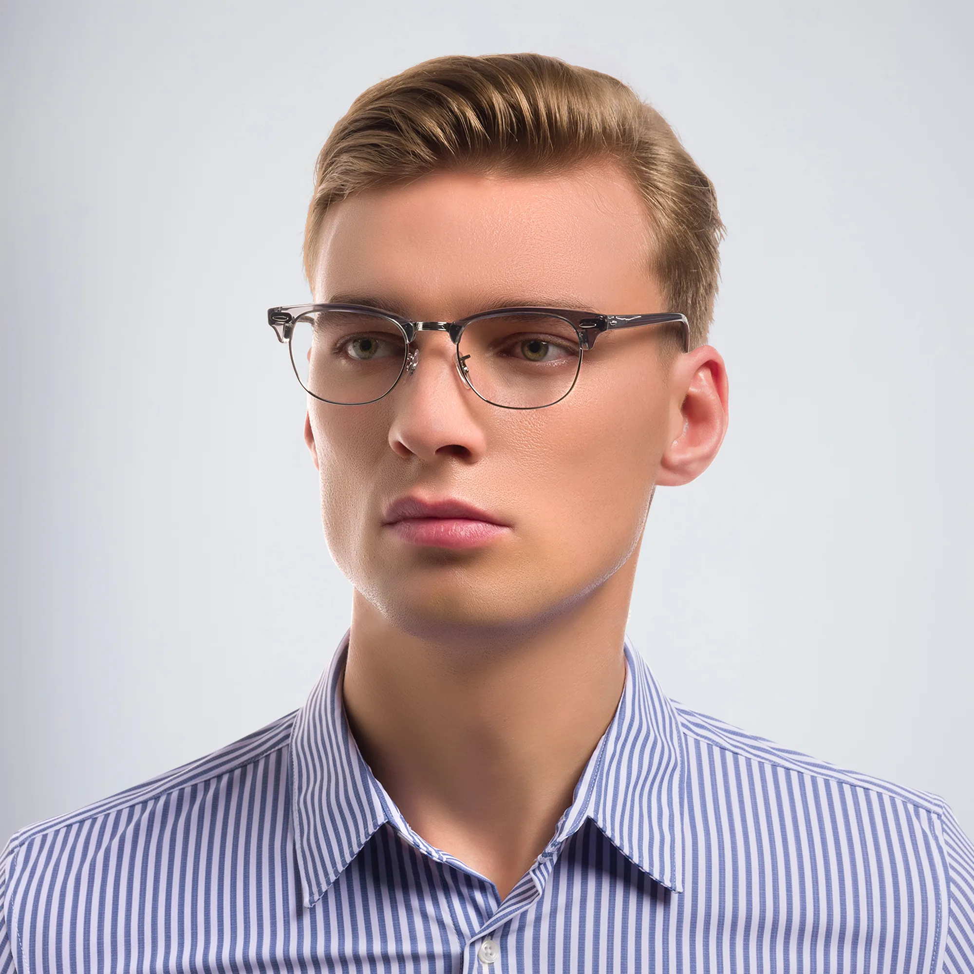 Shop Ray-Ban Half Rim Square Eyeglasses in Transparent Grey online.