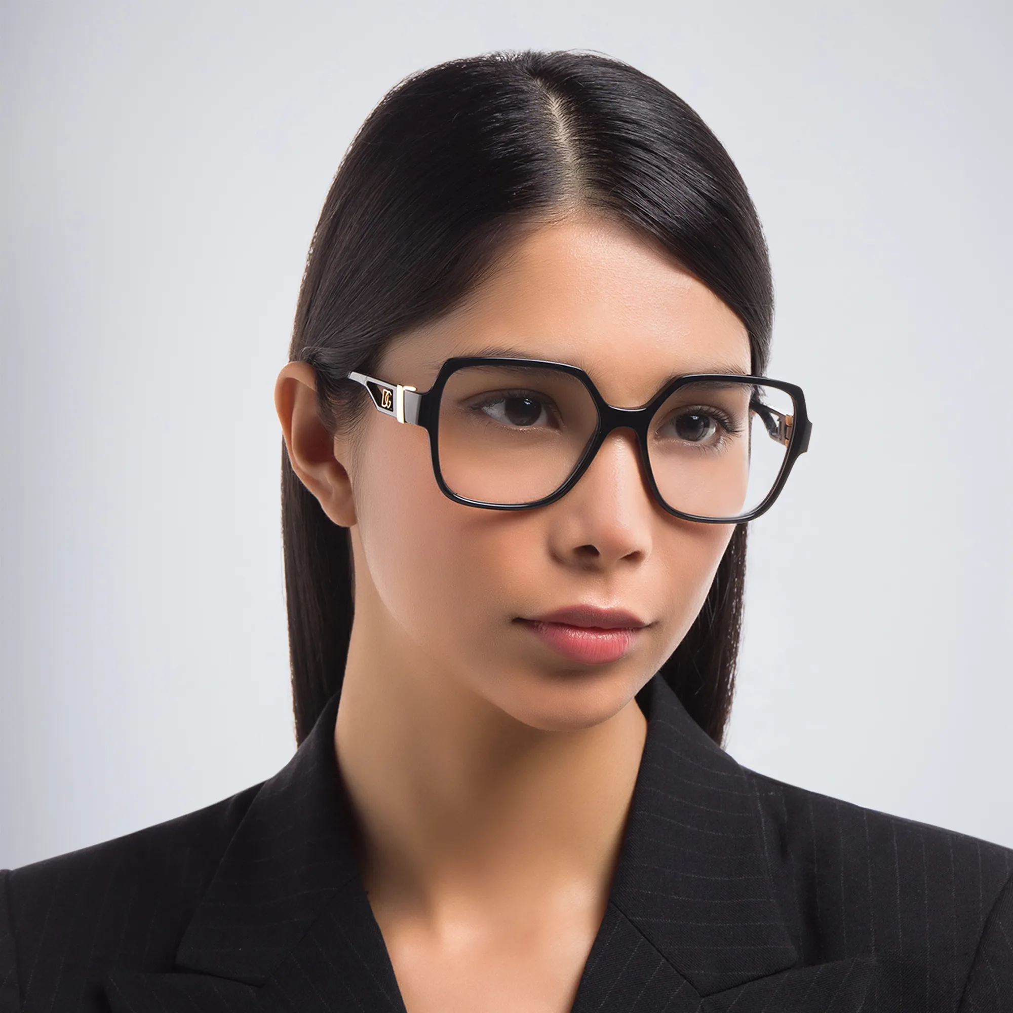 Shop Dolce & Gabbana Wide Square Eyeglasses in Black online.