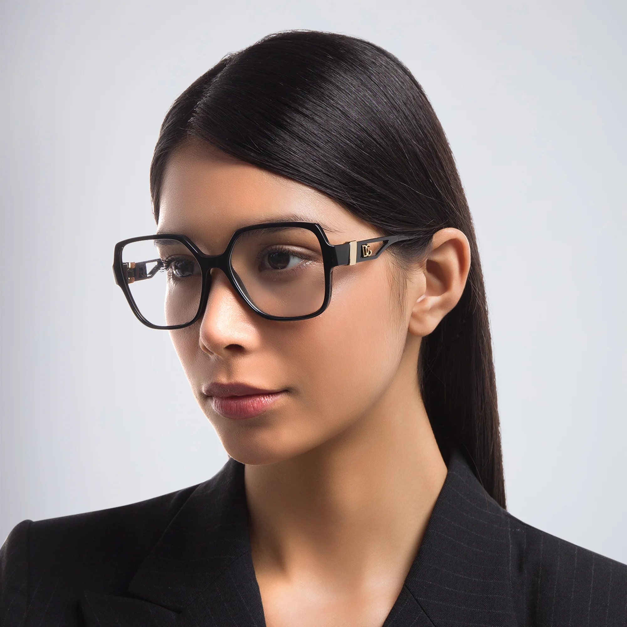 Shop Dolce & Gabbana Wide Square Eyeglasses in Black online.