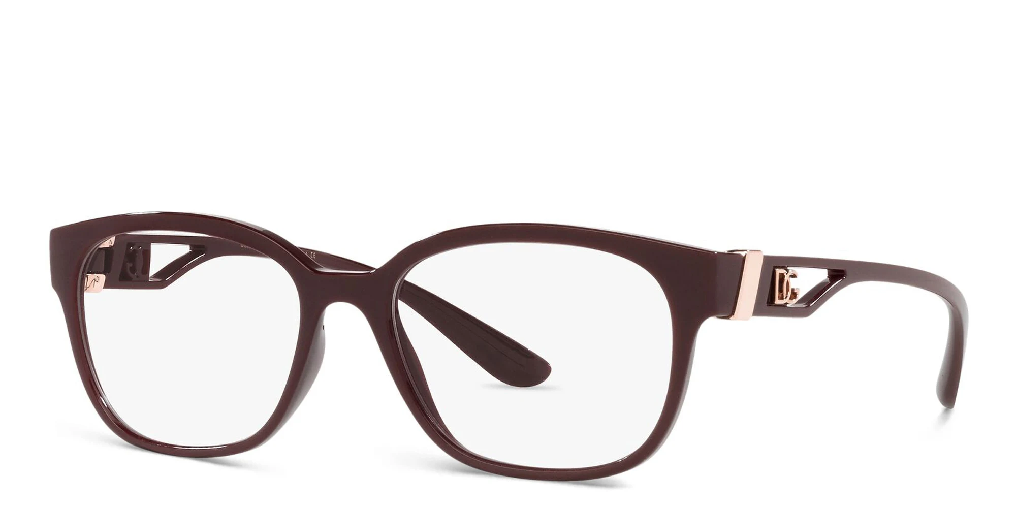 Shop Dolce & Gabbana Square Eyeglasses in Transparent Bordeaux online.