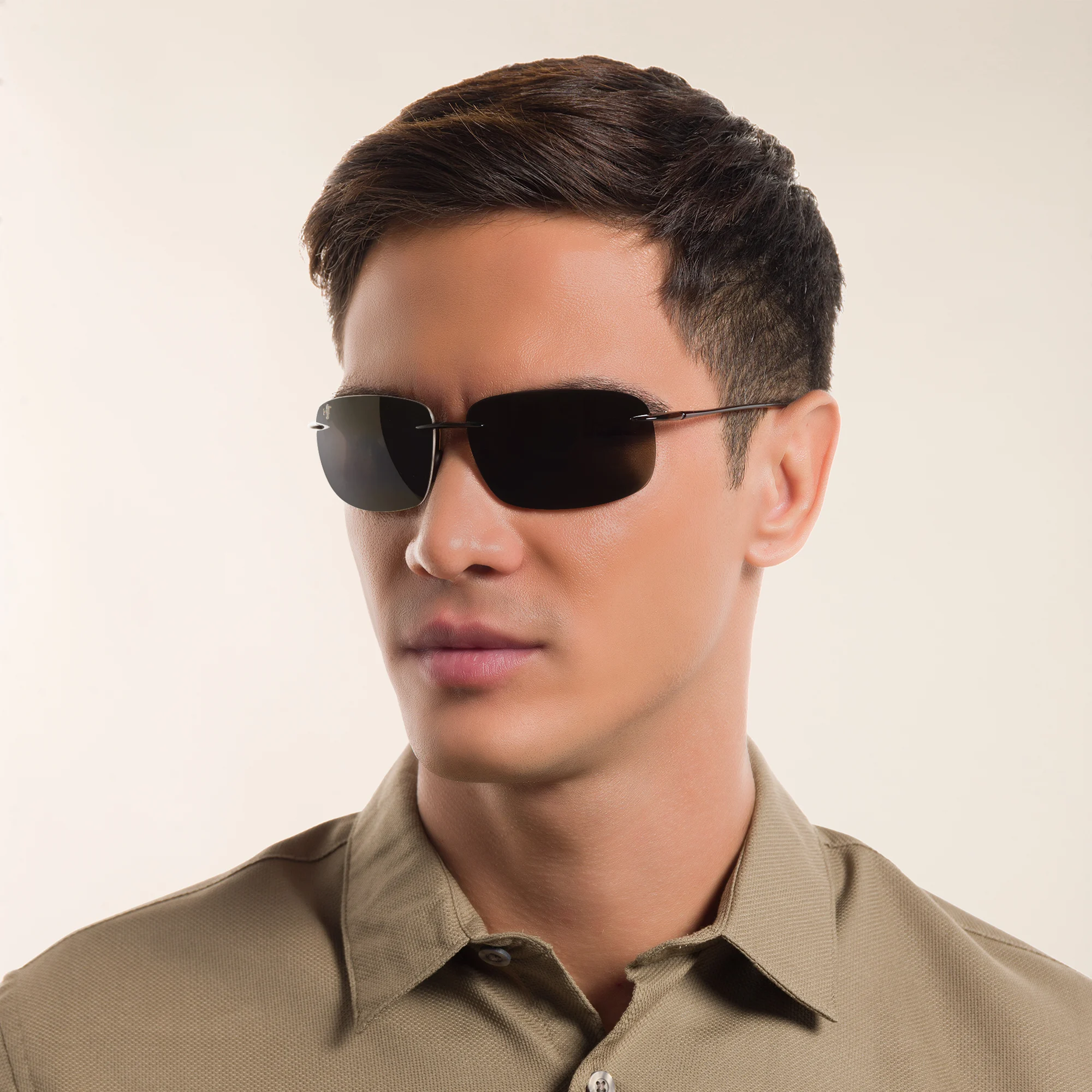 Shop Maui Jim Break Wall Unisex Rimless Rectangle Sunglasses in Brown online.