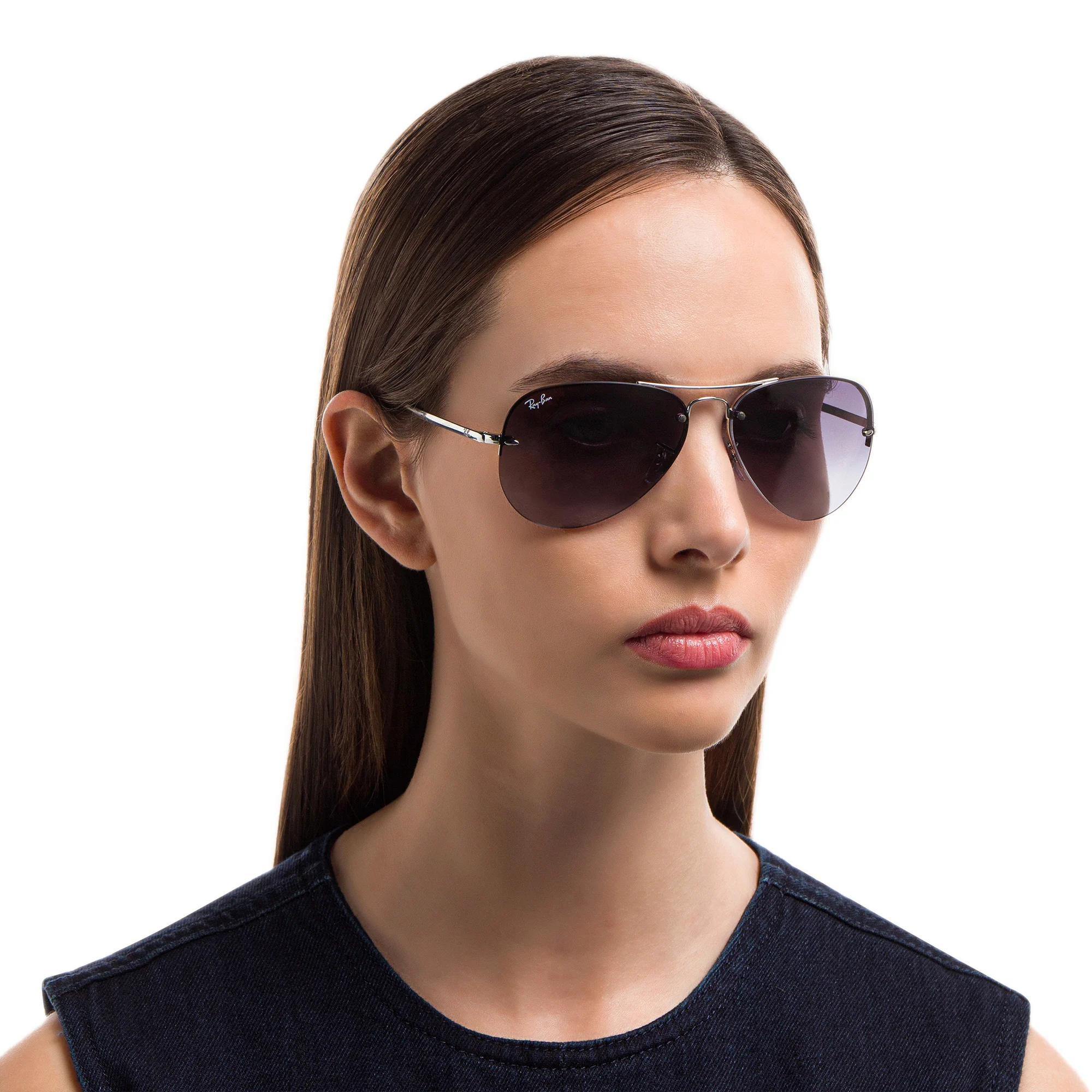 Shop Ray-Ban Unisex Half-Rim Pilot Sunglasses in Silver online.