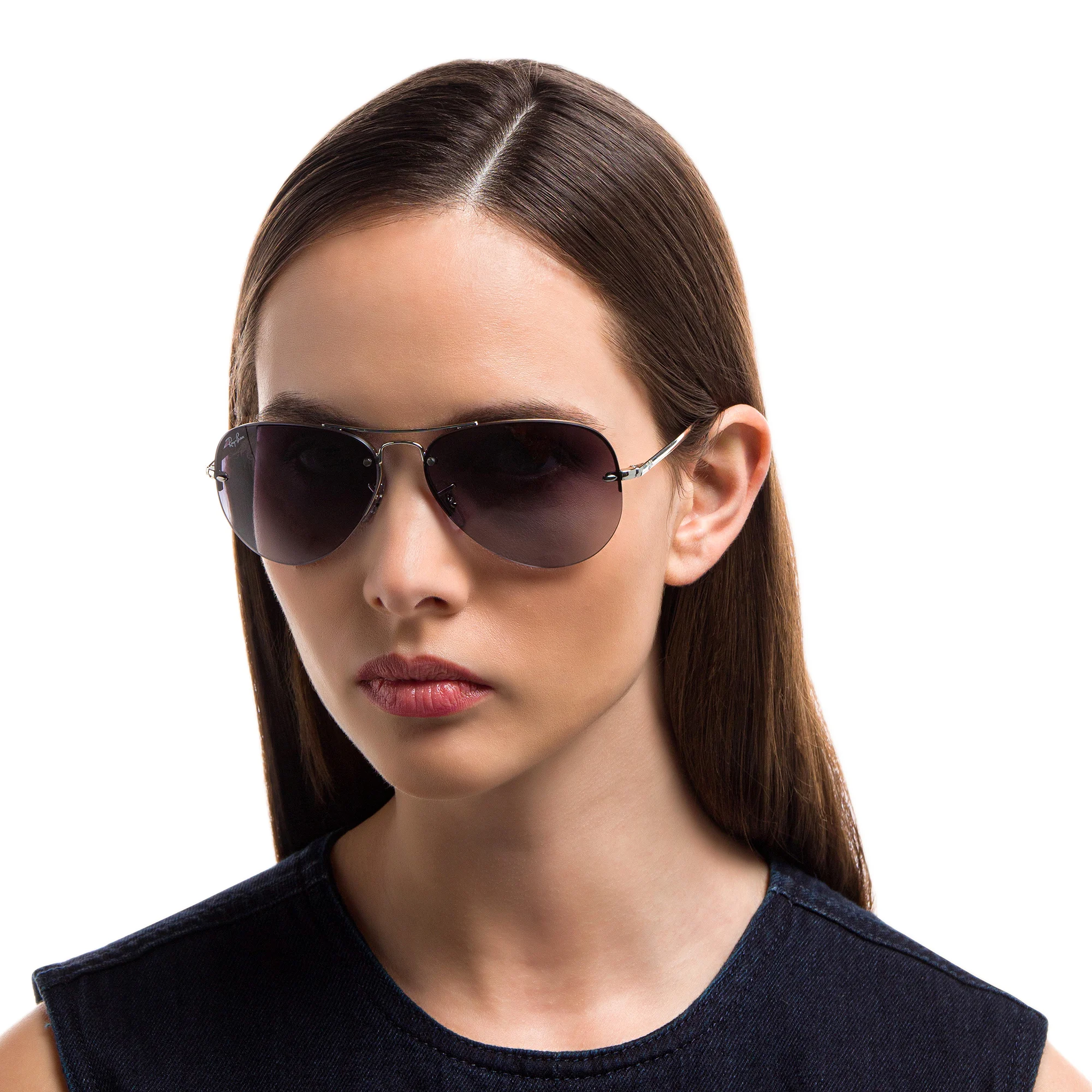 Shop Ray-Ban Unisex Half-Rim Pilot Sunglasses in Silver online.