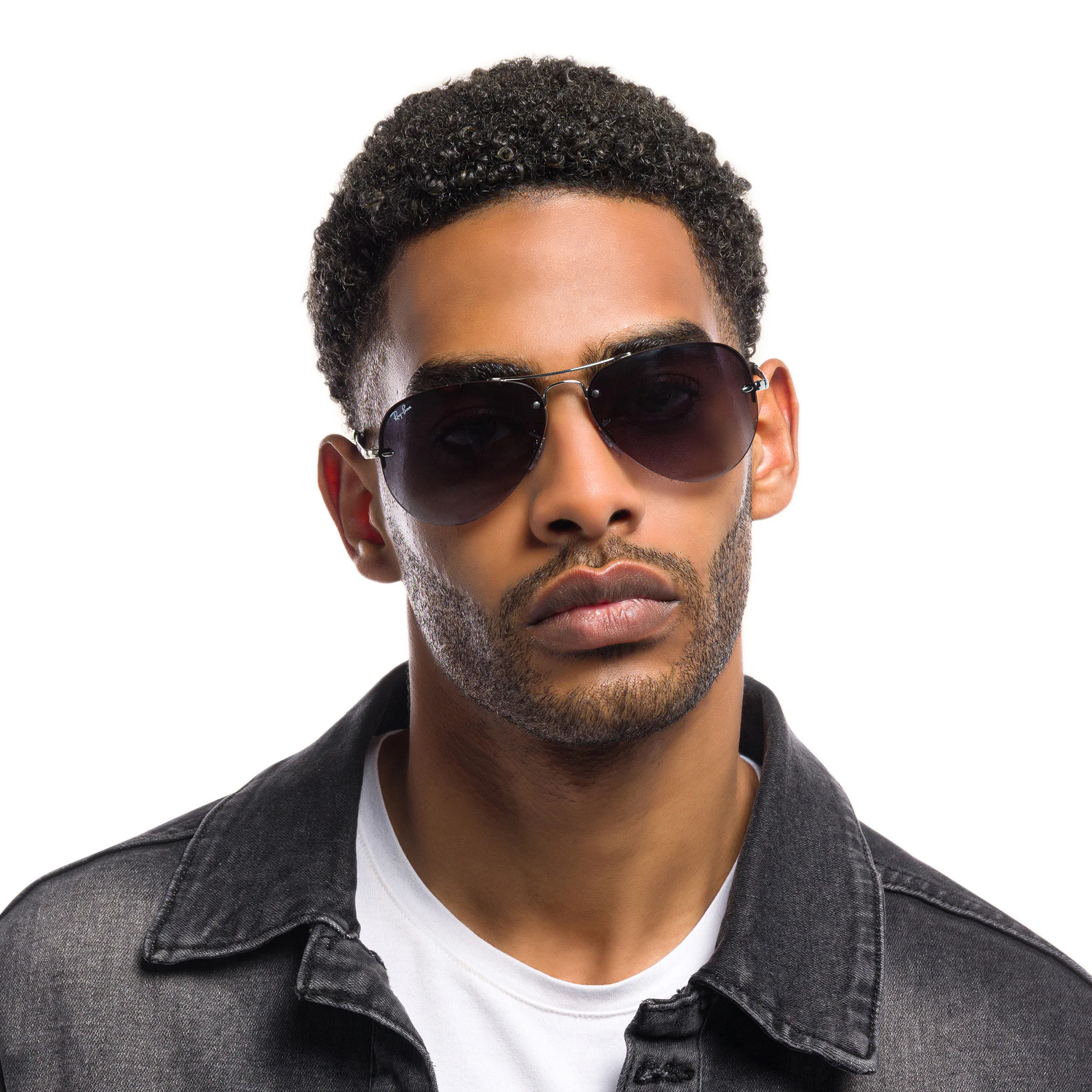 Shop Ray-Ban Unisex Half-Rim Pilot Sunglasses in Silver online.