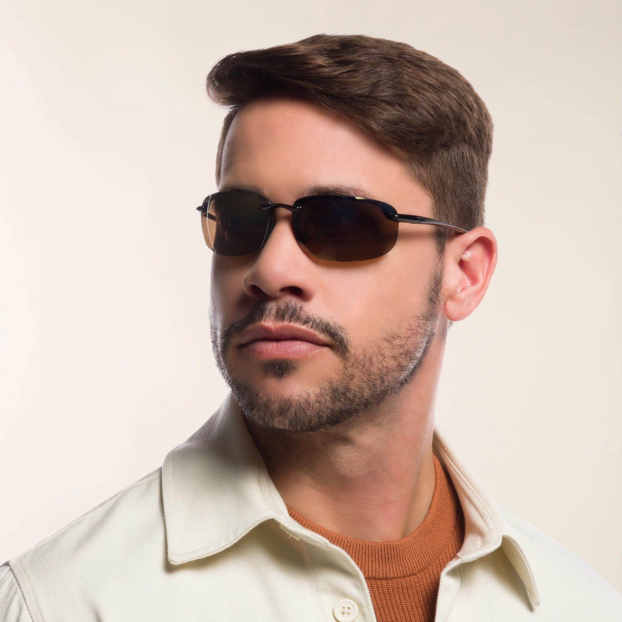 Shop Maui Jim Ho'Okipa Unisex Rimless Wide Rectangle Sunglasses in Black online.