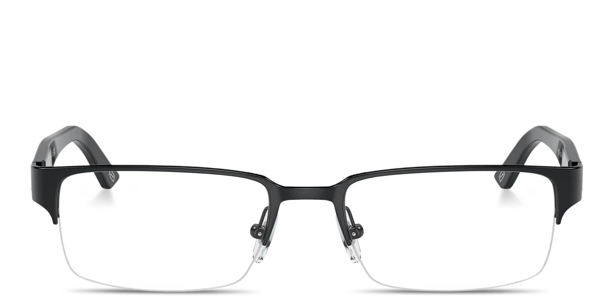 Shop VERSACE Greca Half-Rim Rectangle Eyeglasses in Black online.