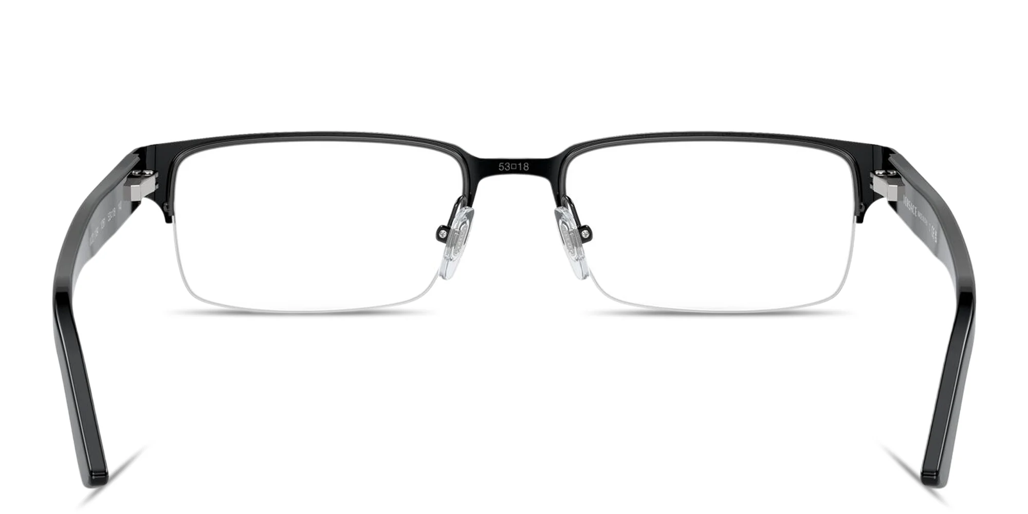 Shop VERSACE Greca Half-Rim Rectangle Eyeglasses in Black online.