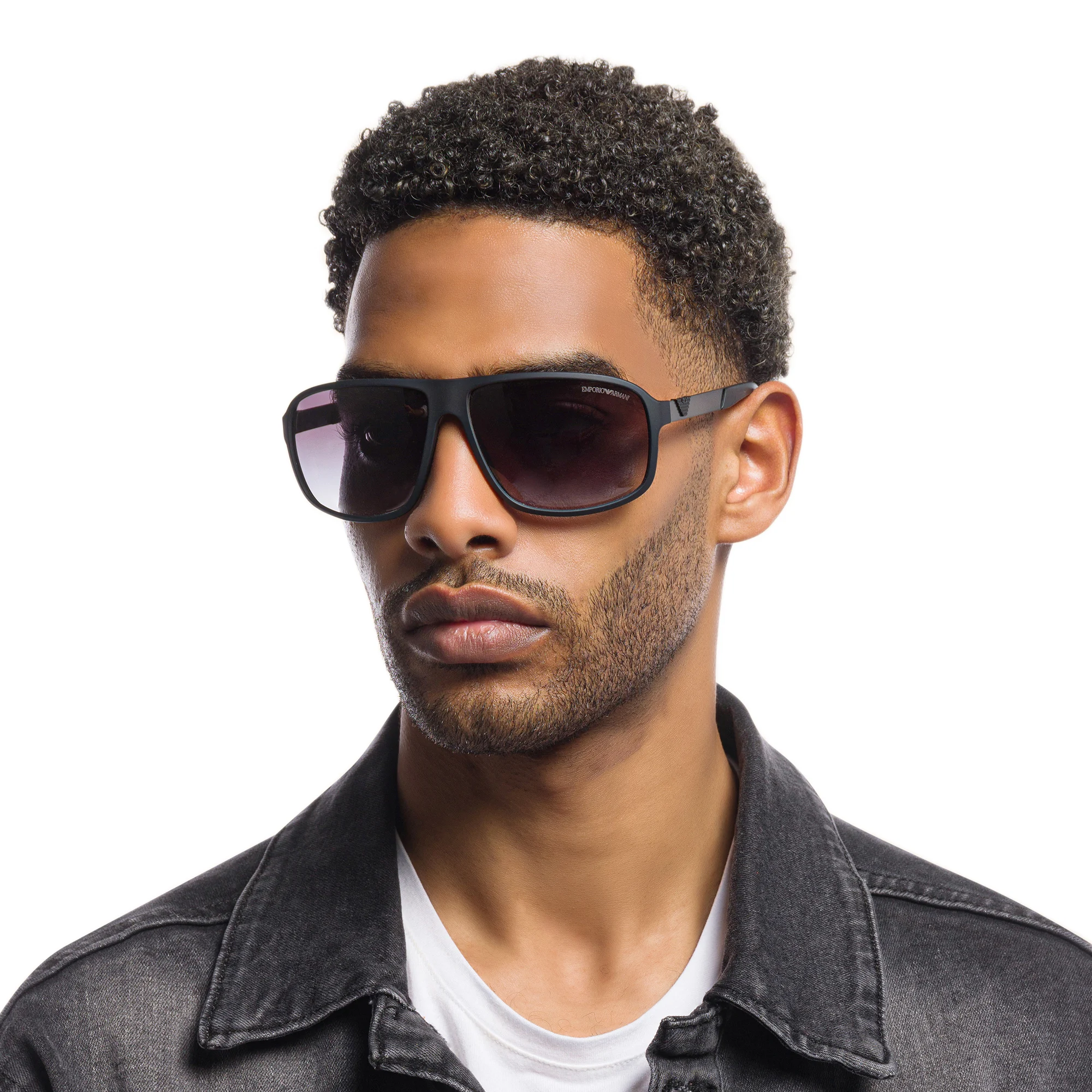 Shop Emporio Armani Unisex Square Sunglasses in Rubber Black online.