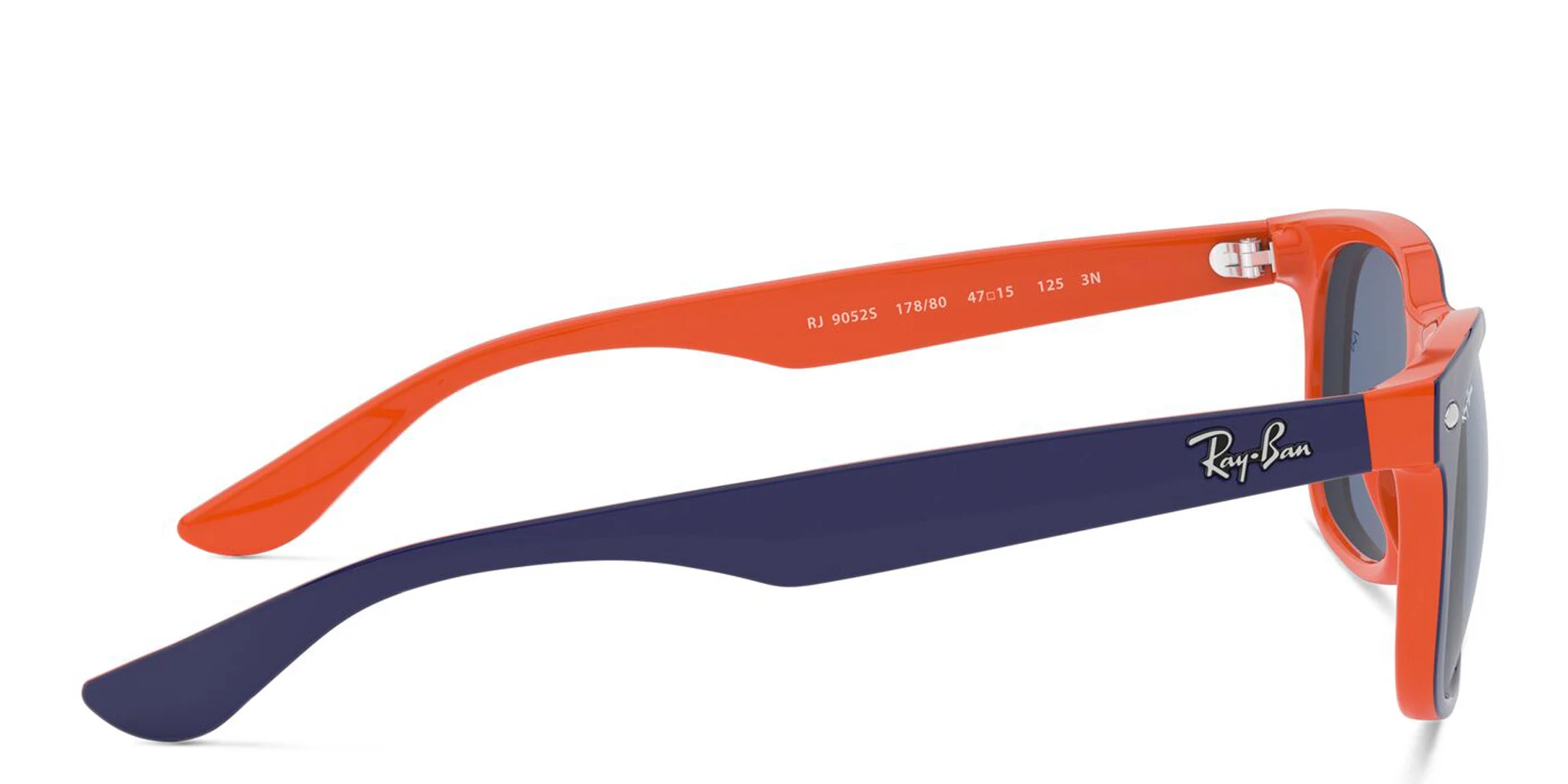 Shop Ray-Ban Junior Kids New Wayfarer Square Sunglasses in Blue On Orange online.