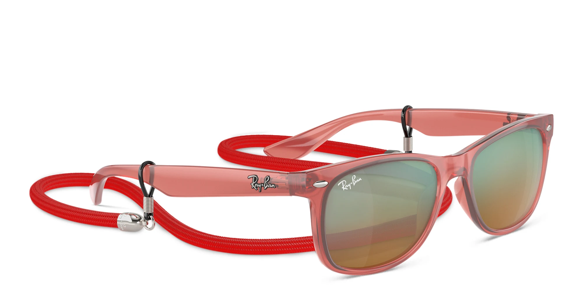 Shop Ray-Ban Junior New Wayfarer Kids Square Sunglasses in Opal Red online.