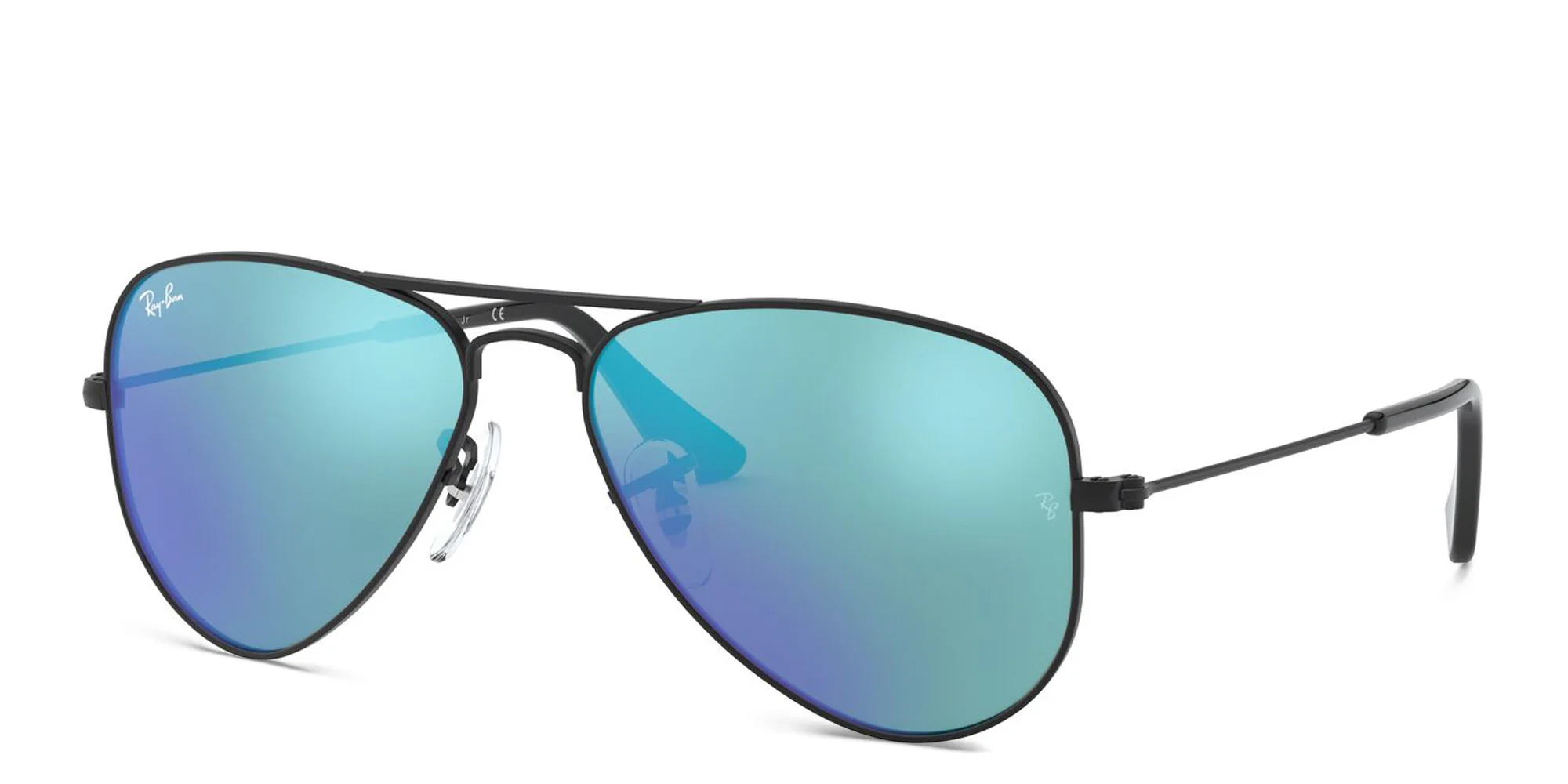 Shop Ray-Ban Junior Kids Mirror Aviator Sunglasses in Black online.