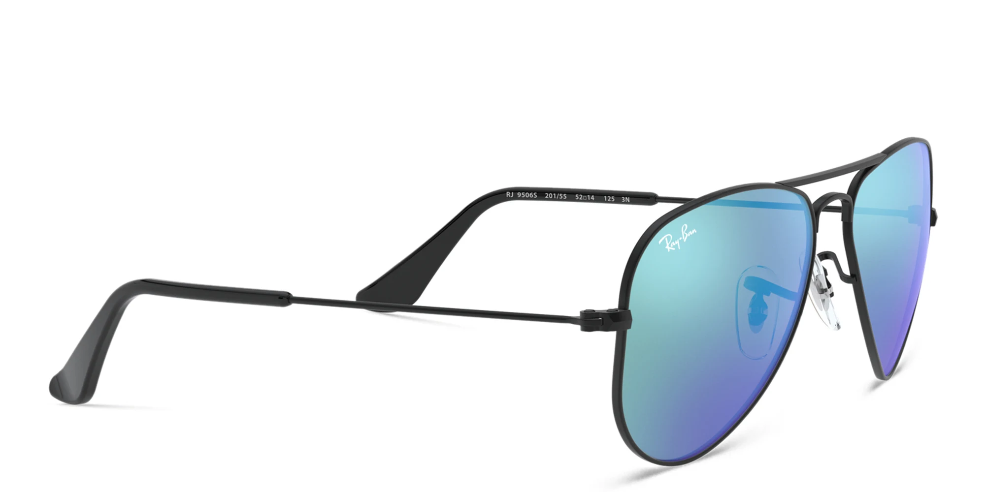 Shop Ray-Ban Junior Kids Mirror Aviator Sunglasses in Black online.