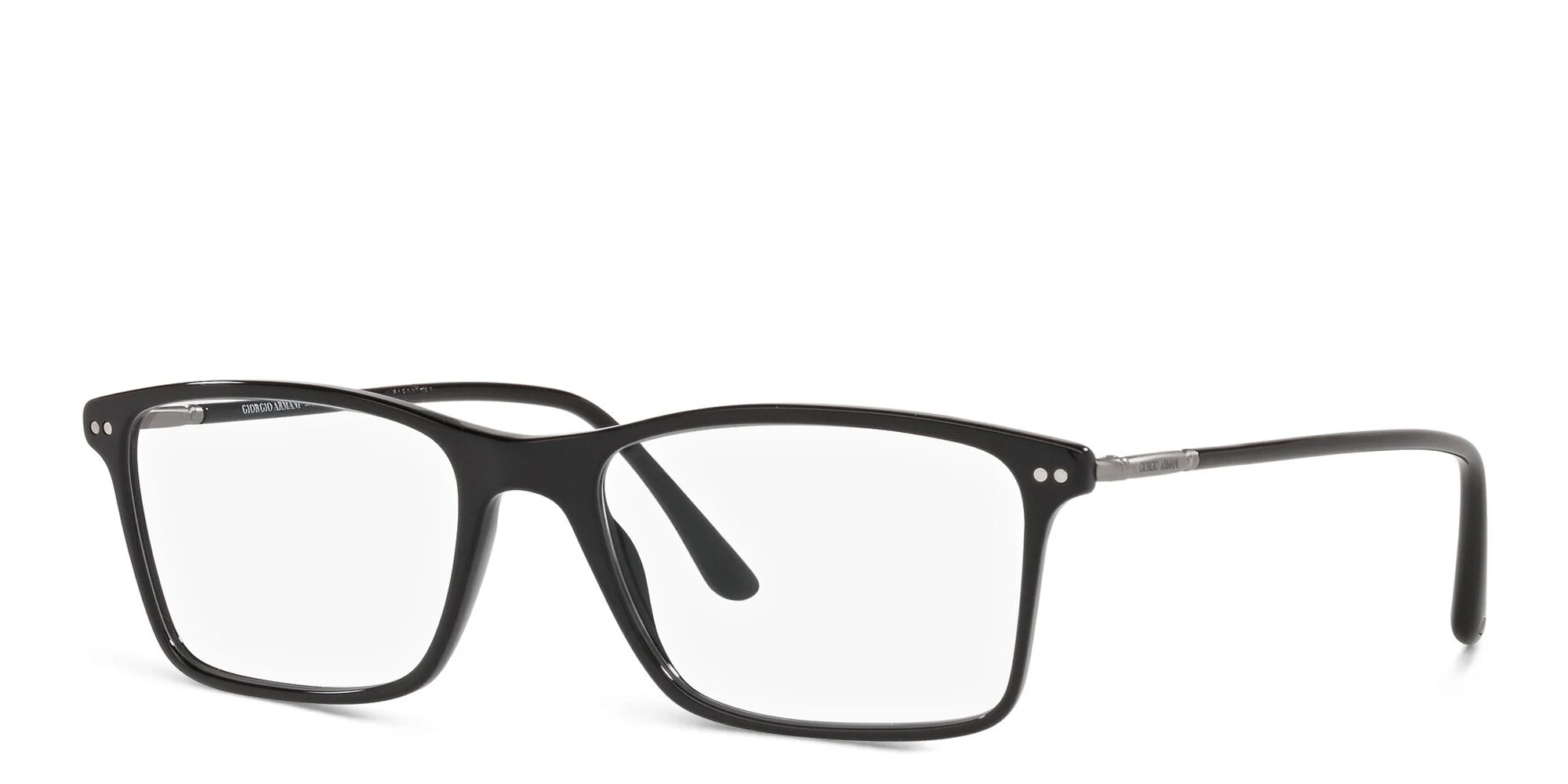 Shop GIORGIO ARMANI Wide Rectangle Eyeglasses in Black online.