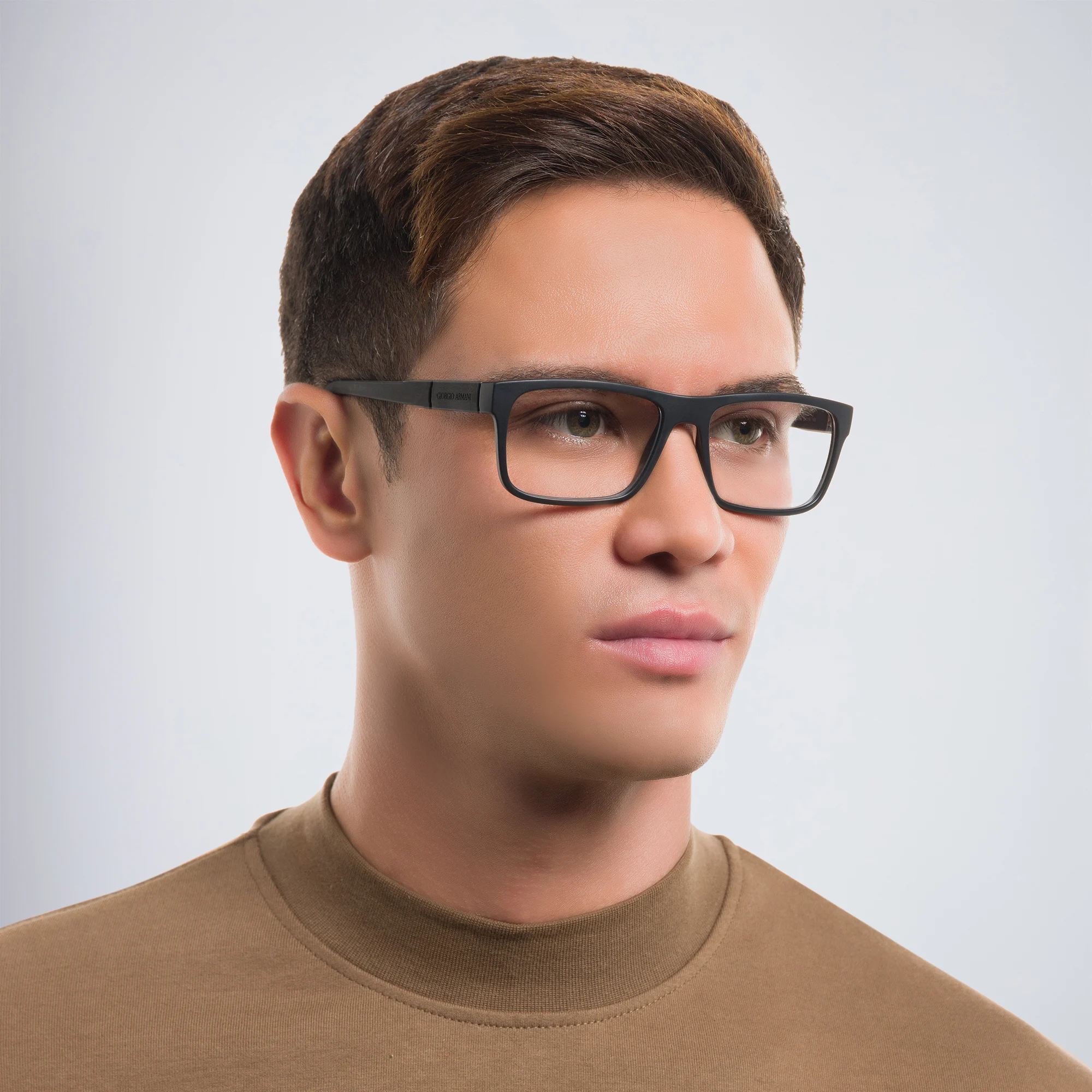 Shop GIORGIO ARMANI Rectangle Eyeglasses in Black Rubber online.