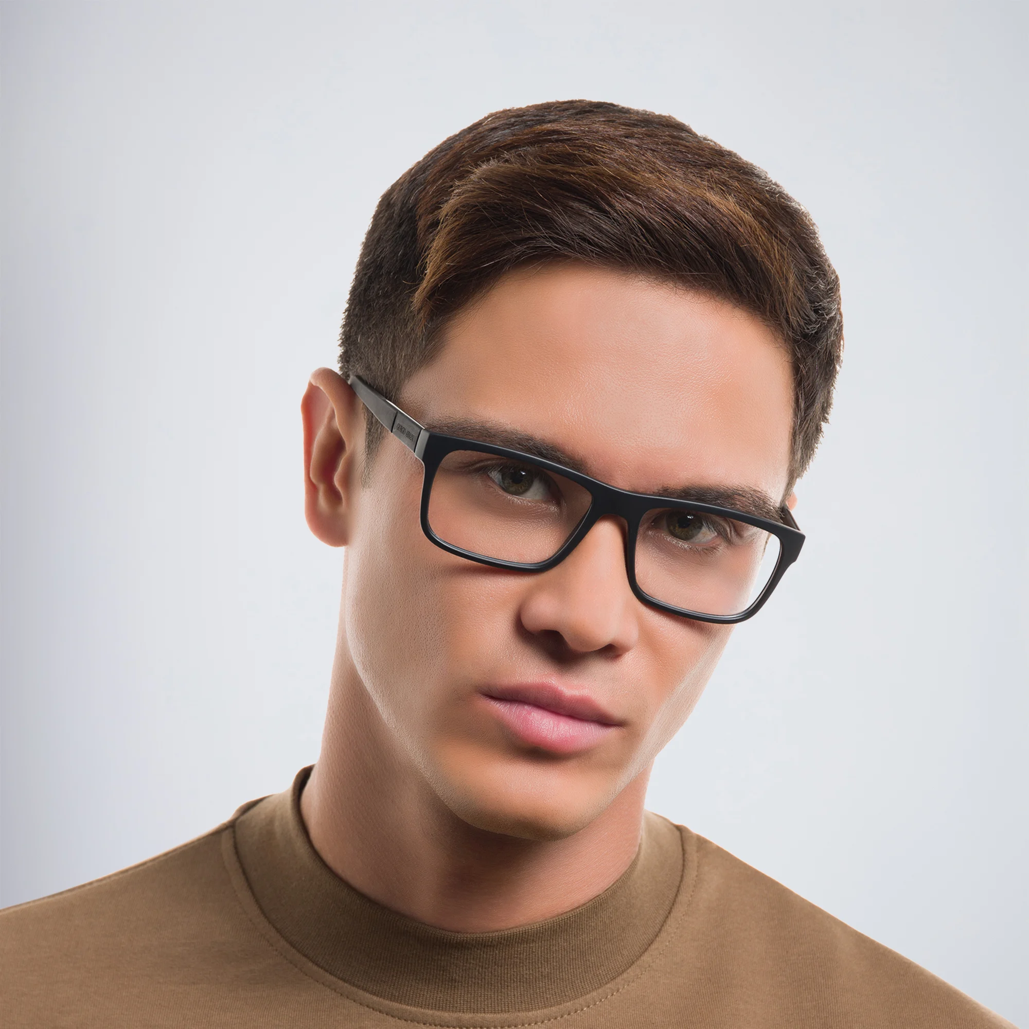 Shop GIORGIO ARMANI Rectangle Eyeglasses in Black Rubber online.