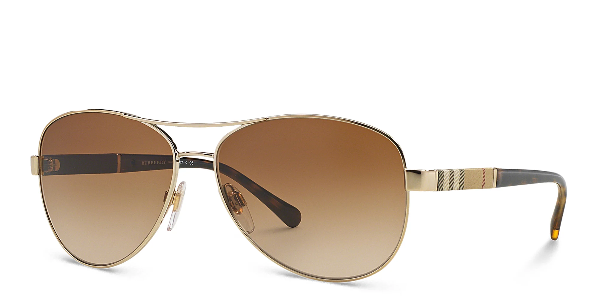 Shop BURBERRY Pilot Sunglasses in Light Gold online.