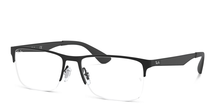 Shop Ray-Ban Optics Unisex Half-Rim Rectangle Eyeglasses in Black online.