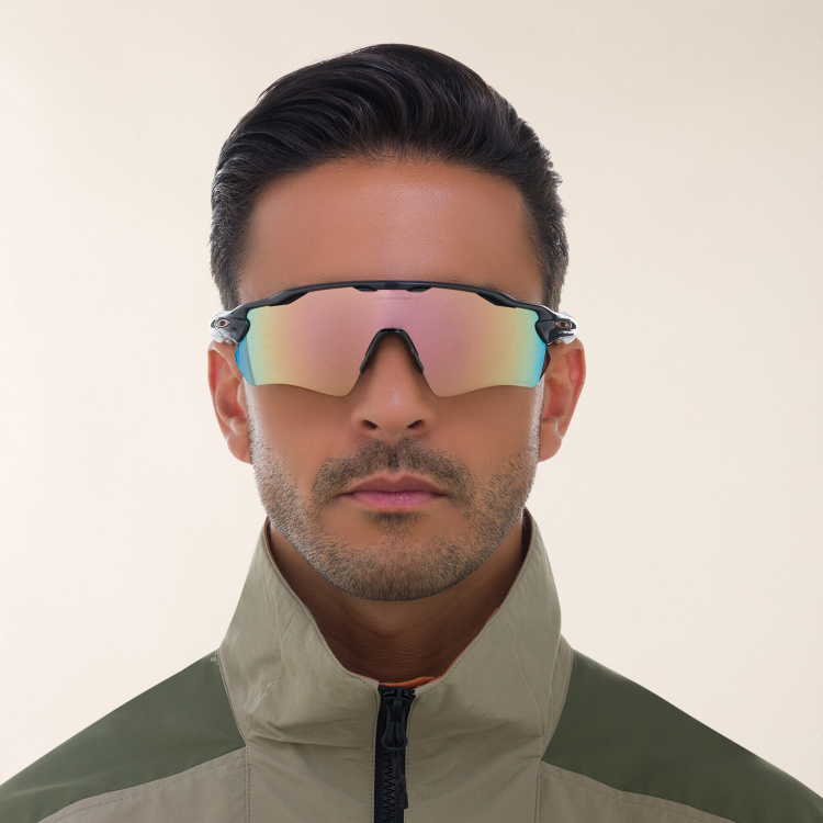 Shop Oakley Radar EV Path Half-Rim Mask Sunglasses in Black online.