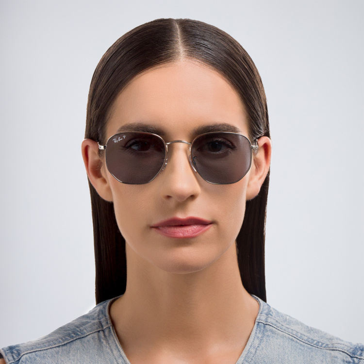 Shop Ray-Ban Hexagonal Unisex Sunglasses in Silver online.