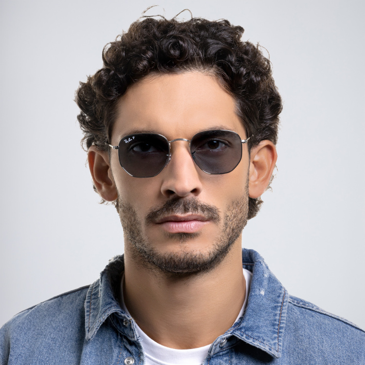 Shop Ray-Ban Hexagonal Unisex Sunglasses in Silver online.