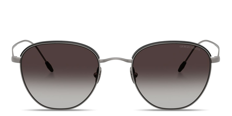 Shop GIORGIO ARMANI Engraved Logo Square Sunglasses in Gunmetal online.