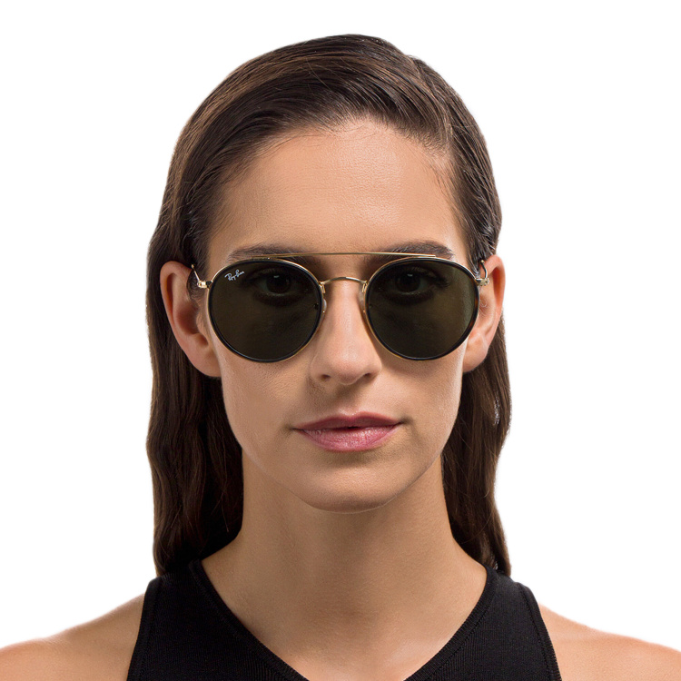 Shop Ray-Ban Round Double Bridge Sunglasses in Gold online.