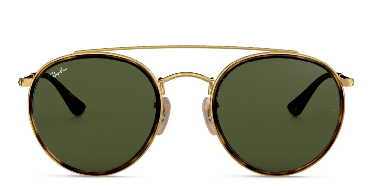 Shop Ray-Ban Round Double Bridge Sunglasses in Gold online.