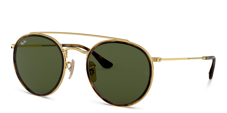 Shop Ray-Ban Round Double Bridge Sunglasses in Gold online.