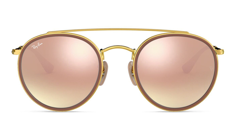Shop Ray-Ban Round Double Bridge Sunglasses in Gold online.