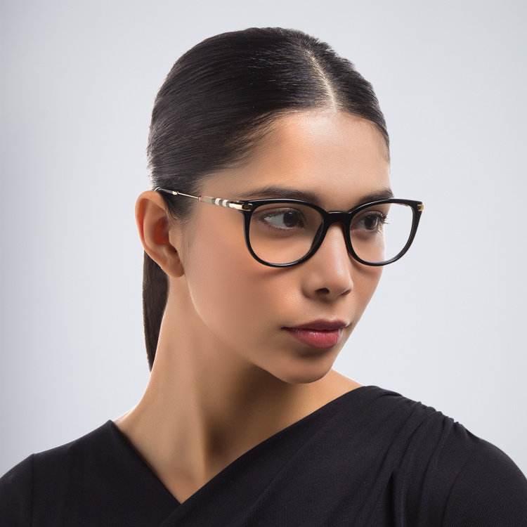 Shop BURBERRY Square Eyeglasses in Black online.