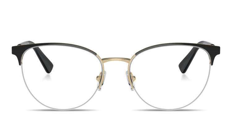Shop VERSACE Greca Half-Rim Cat-Eye Eyeglasses in Black online.