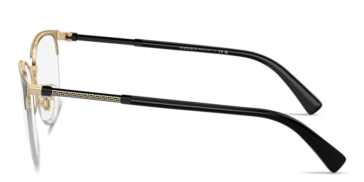Shop VERSACE Greca Half-Rim Cat-Eye Eyeglasses in Black online.