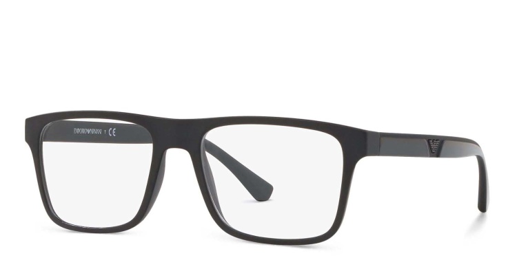 Shop Emporio Armani Rectangle Eyeglasses in Black online.
