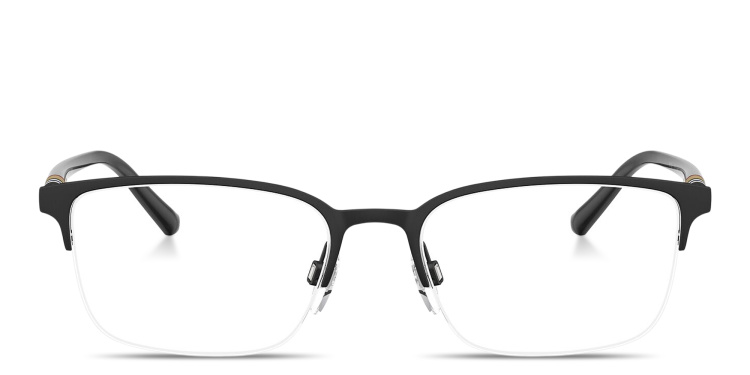 Shop BURBERRY Check Half-Rim Rectangle Eyeglasses in Black online.