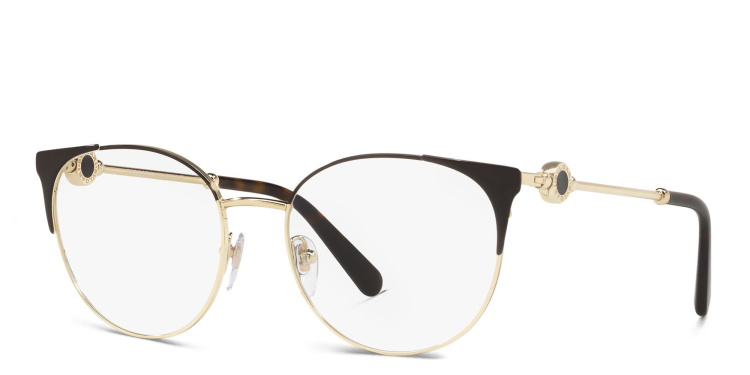 Shop BVLGARI Round Eyeglasses in Brown online.