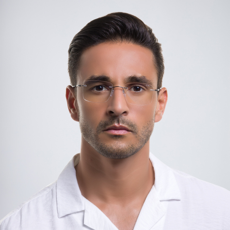 Shop Silhouette Rimless Square Eyeglasses in Grey online.