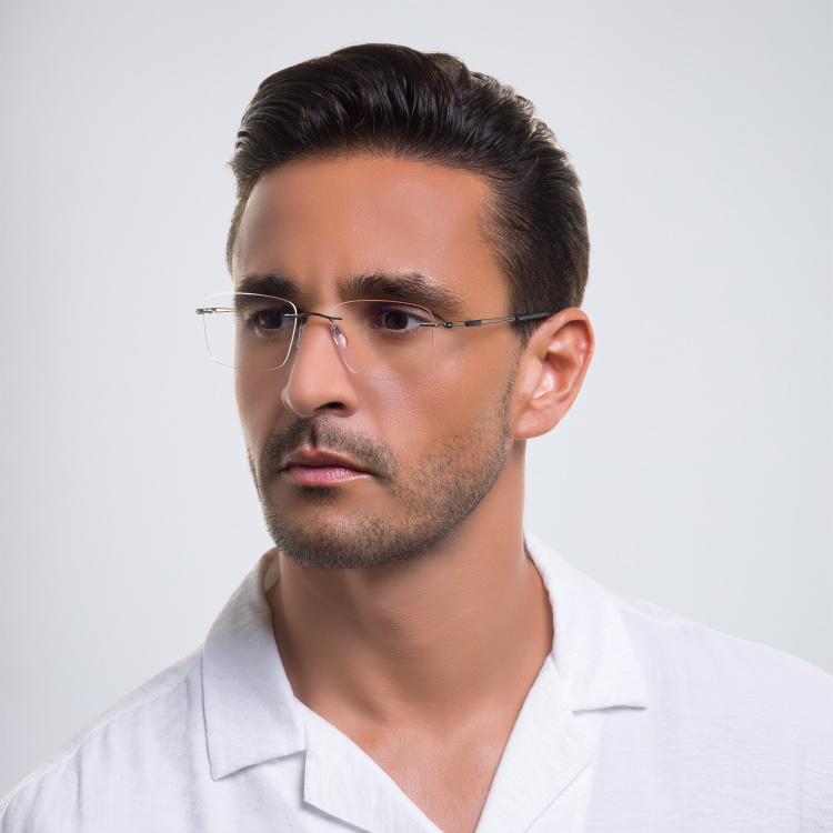 Shop Silhouette Rimless Square Eyeglasses in Grey online.