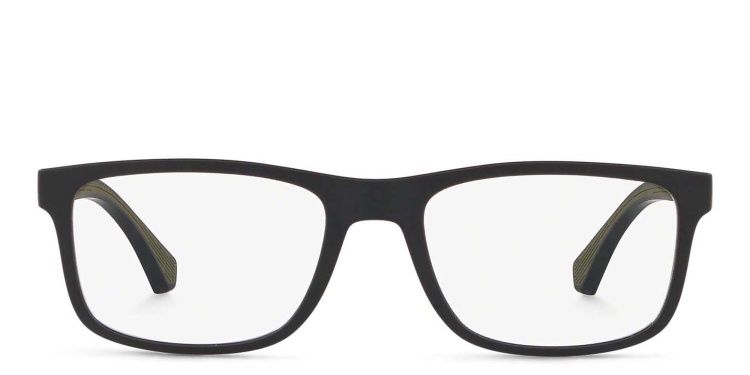 Shop Emporio Armani Wide Rectangle Eyeglasses in Black online.